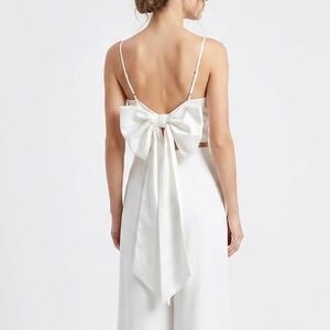 Stile Collection White Oversized Bow Detail Cropped Tank Top Large